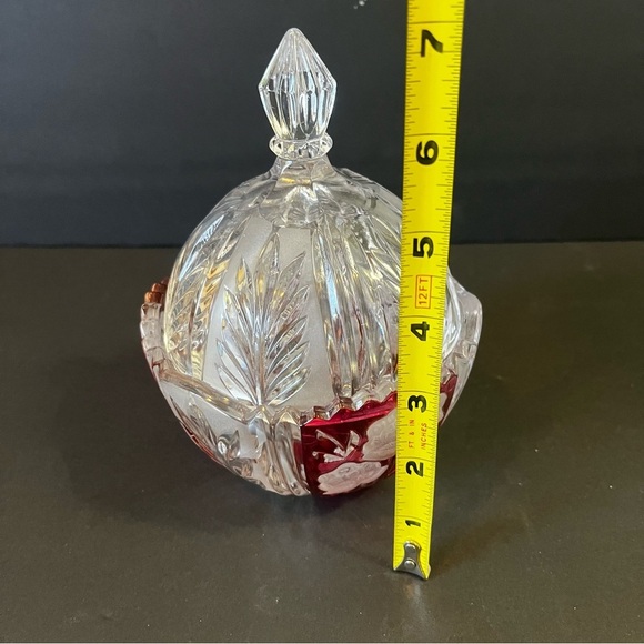 Anna Hutte Bleikristall Candy Dish Covered Lead Crystal Red Cranberry Ruby Flash - Picture 9 of 10